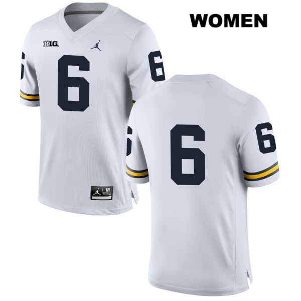 Women's NCAA Michigan Wolverines Kareem Walker #6 No Name White Jordan Brand Authentic Stitched Football College Jersey YP25R75ID